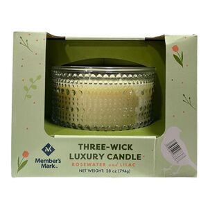 Rosewater & Lilac - Member's Mark Three-Wick Luxury Scented Candle in Glass Cont